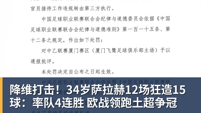 降维打击！34岁萨拉赫12场狂造15球：率队4连胜 欧战领跑土超争冠